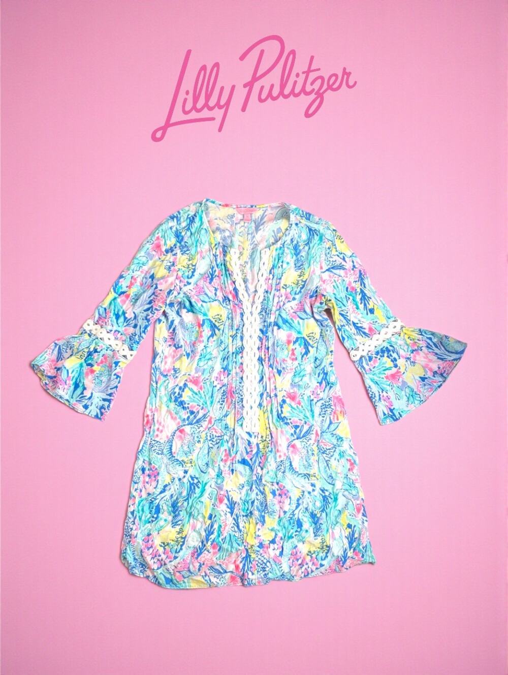 EUC Lilly Pulitzer Hollie Cover-Up Dress – Size XSmall – Mermaid Cove Print
